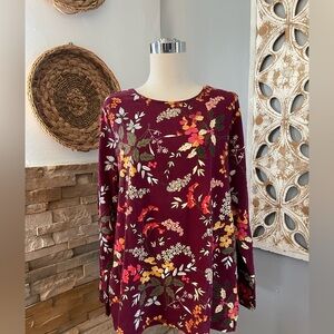 Talbots Burgundy Floral 100% cotton Blouse size 1X
